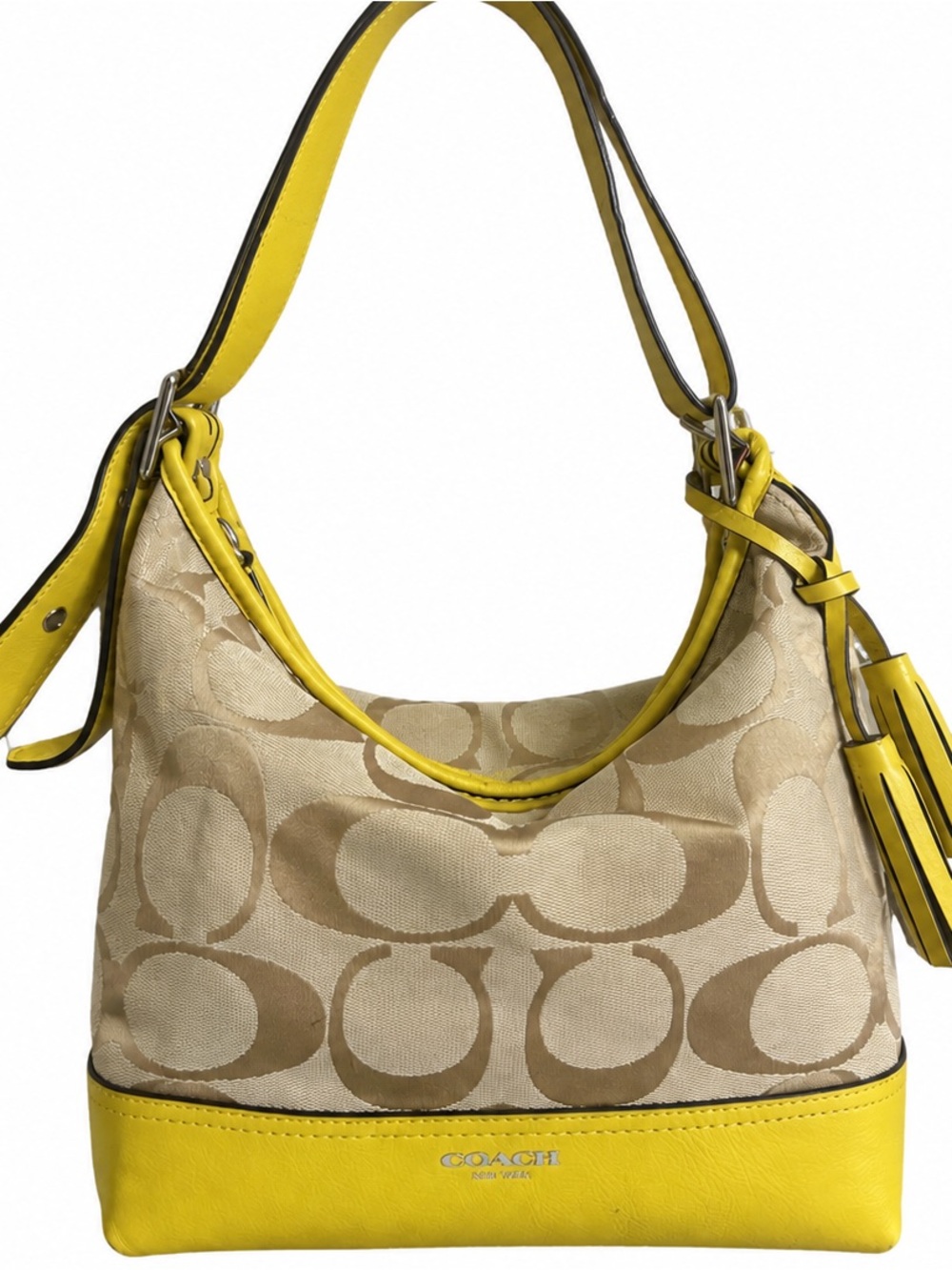 Coach Signature Canvas Hobo with Yellow Trim